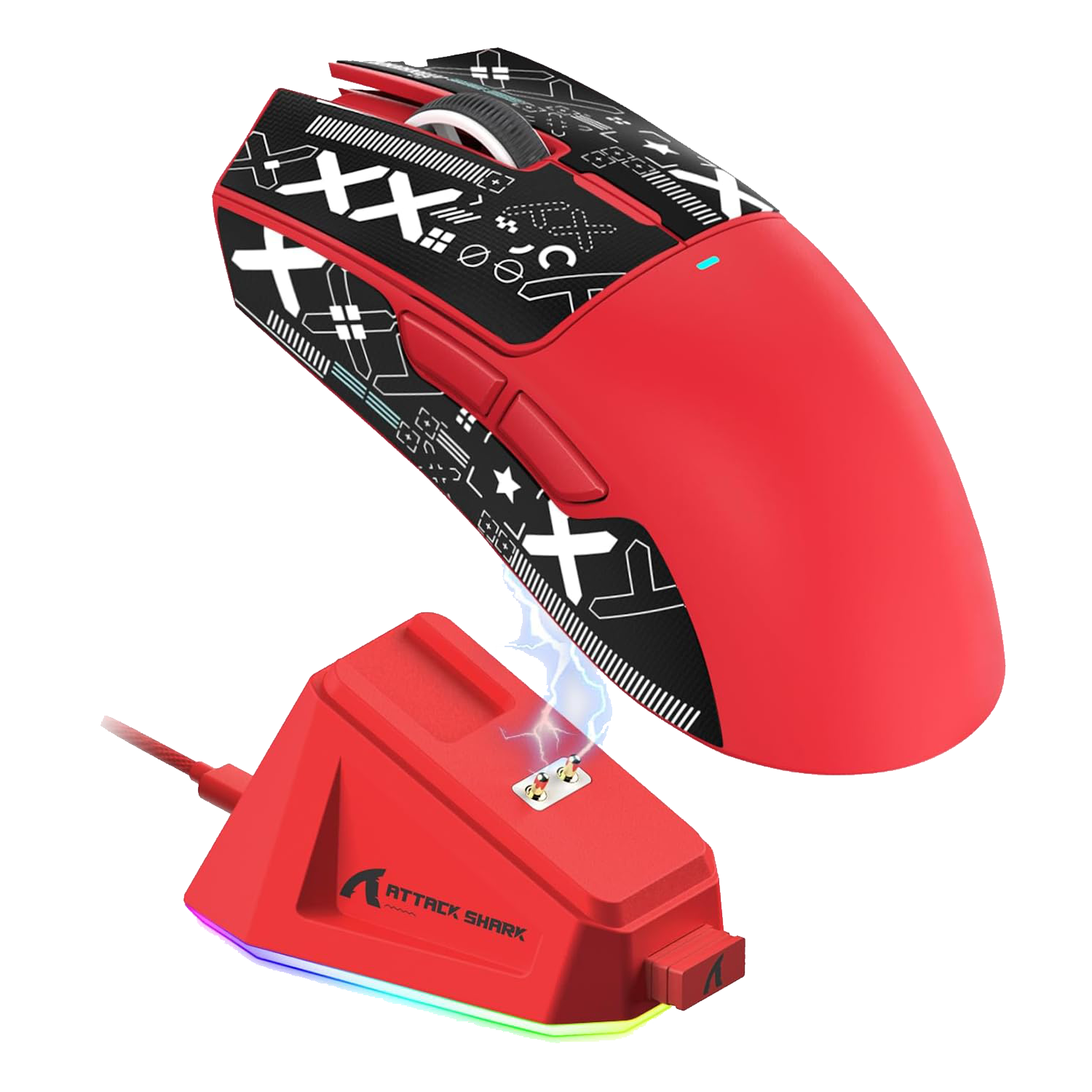 ATTACK SHARK X11 Wireless Gaming Mouse with Charging Dock Red with tape - ماوس قيمينق أحمر