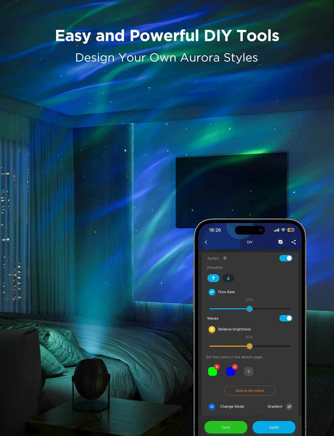 Govee Smart Star Light Projector (Aurora Edition, H6093) – Galaxy Night Light Projector with Matter, Bluetooth Speaker & White Noise - جهاز عرض النجوم الذكي