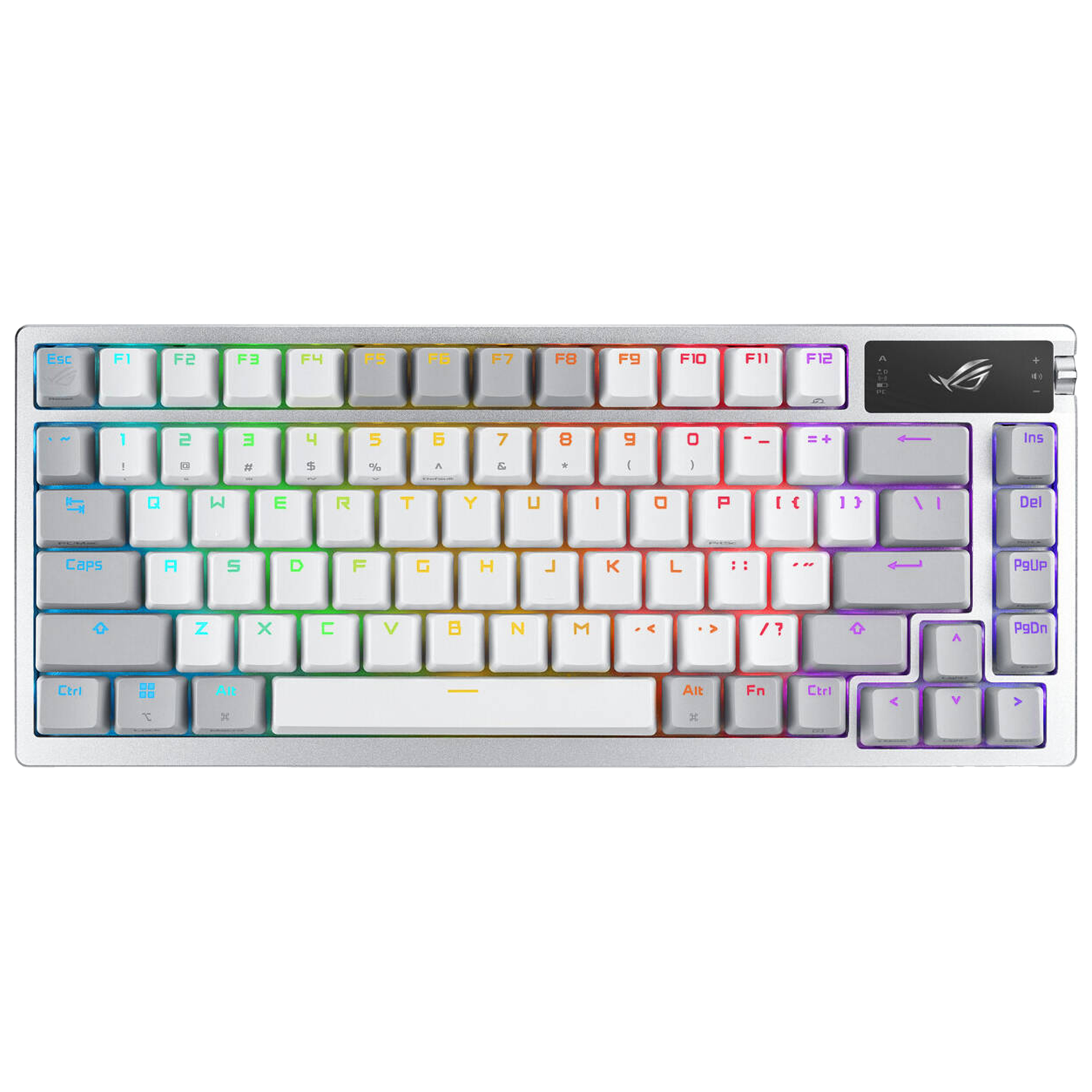 Asus ROG Azoth 75 Wireless Mechanical Gaming Keyboard RGB (EN/AR), OLED Display, ROG NX Red Switches, White - لوحة مفاتيح مع شاشه