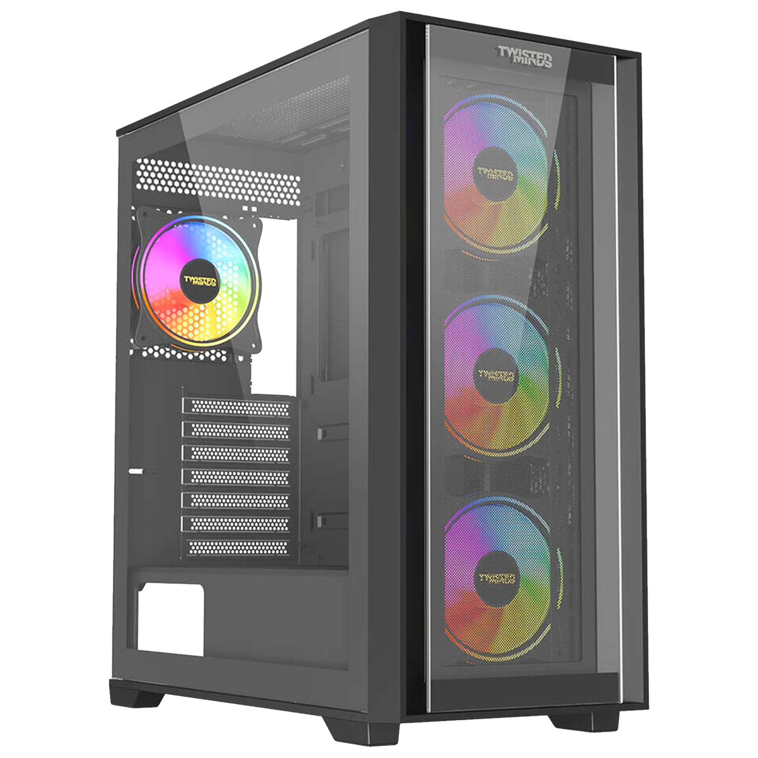 Twisted Minds Storm Rider Mid Tower Gaming PC Case Black with (4 ARGB Fans Included) - كيس