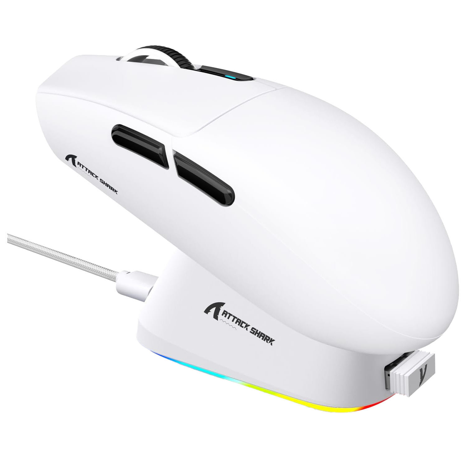 ATTACK SHARK G3PRO Tri-mode Wireless Gaming Mouse with RGB charge Dock White - موس قيمنق