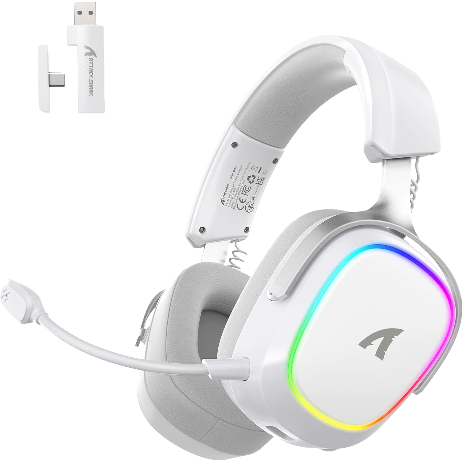ATTACK SHARK G800 Wireless Gaming Headset, 7.1 Surround Sound White - سماعة محيطية لا سلكية بيضاء ATTACK SHARK G800 Wireless Gaming Headset, 7.1 Surround Sound White - سماعة محيطية لا سلكية بيضاء