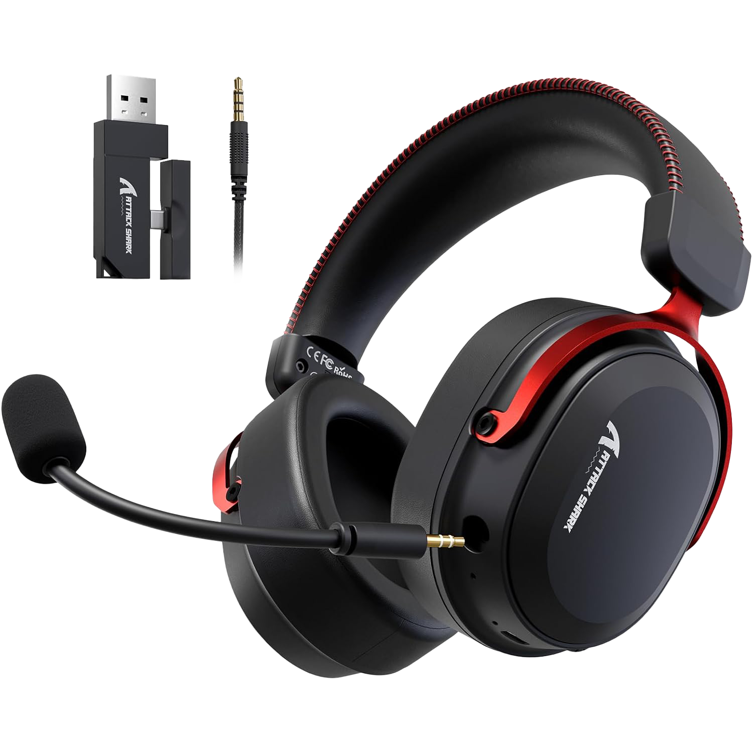 ATTACK SHARK L30PRO Wireless Gaming Headset, 7.1 Surround Sound Black Red - سماعة محيطية لا سلكية