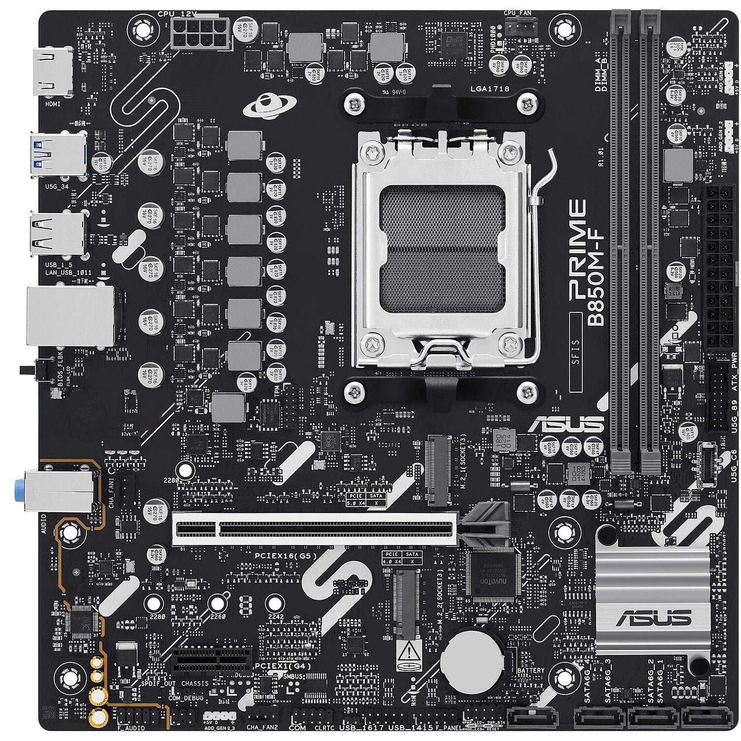 Asus Prime B850M-F Micro-ATX AM5 DDR5 Motherboard, 1x PCIe 5.0 x16, 2x M.2 Slots - لوحه ام