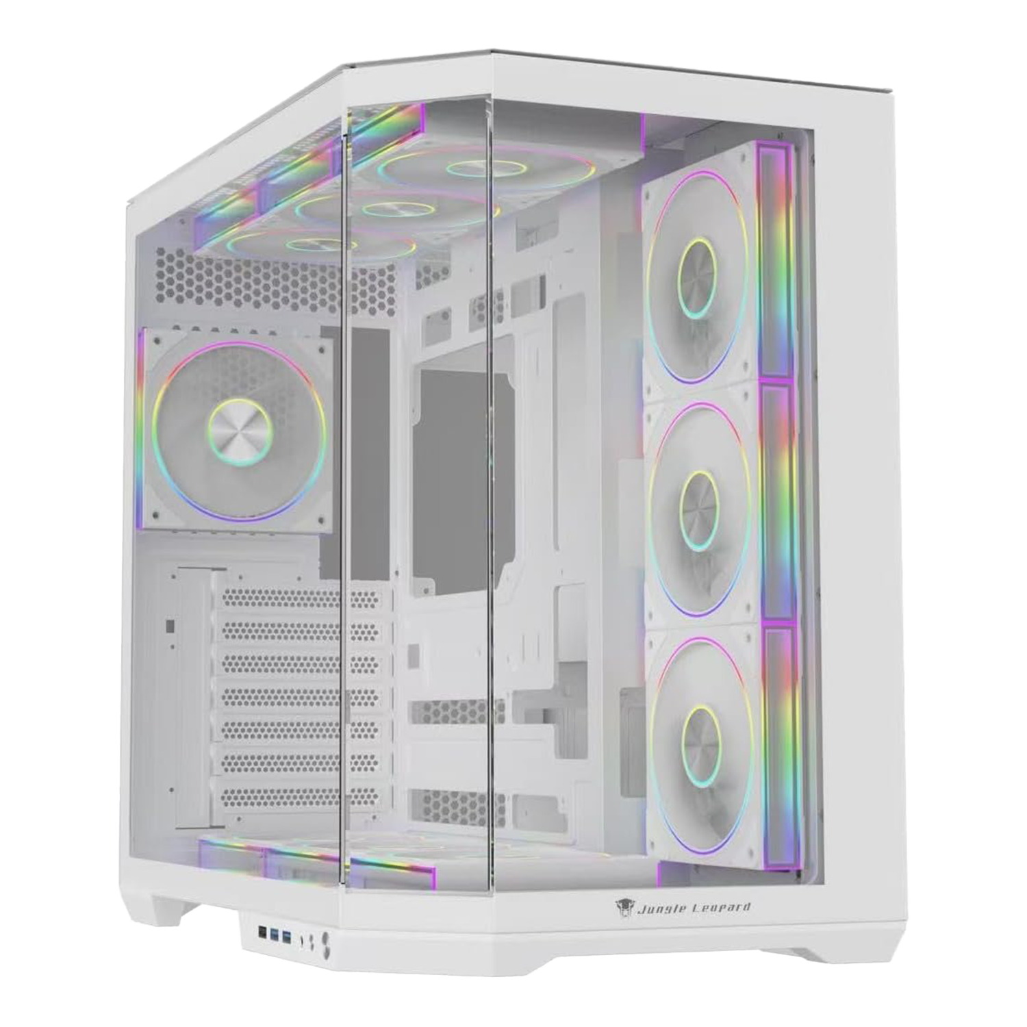 JUNGLE LEOPARD As-01 ATX Mid Tower Gaming Case White with 4 Transwar p120 RGB Fans With Type-C - كيس