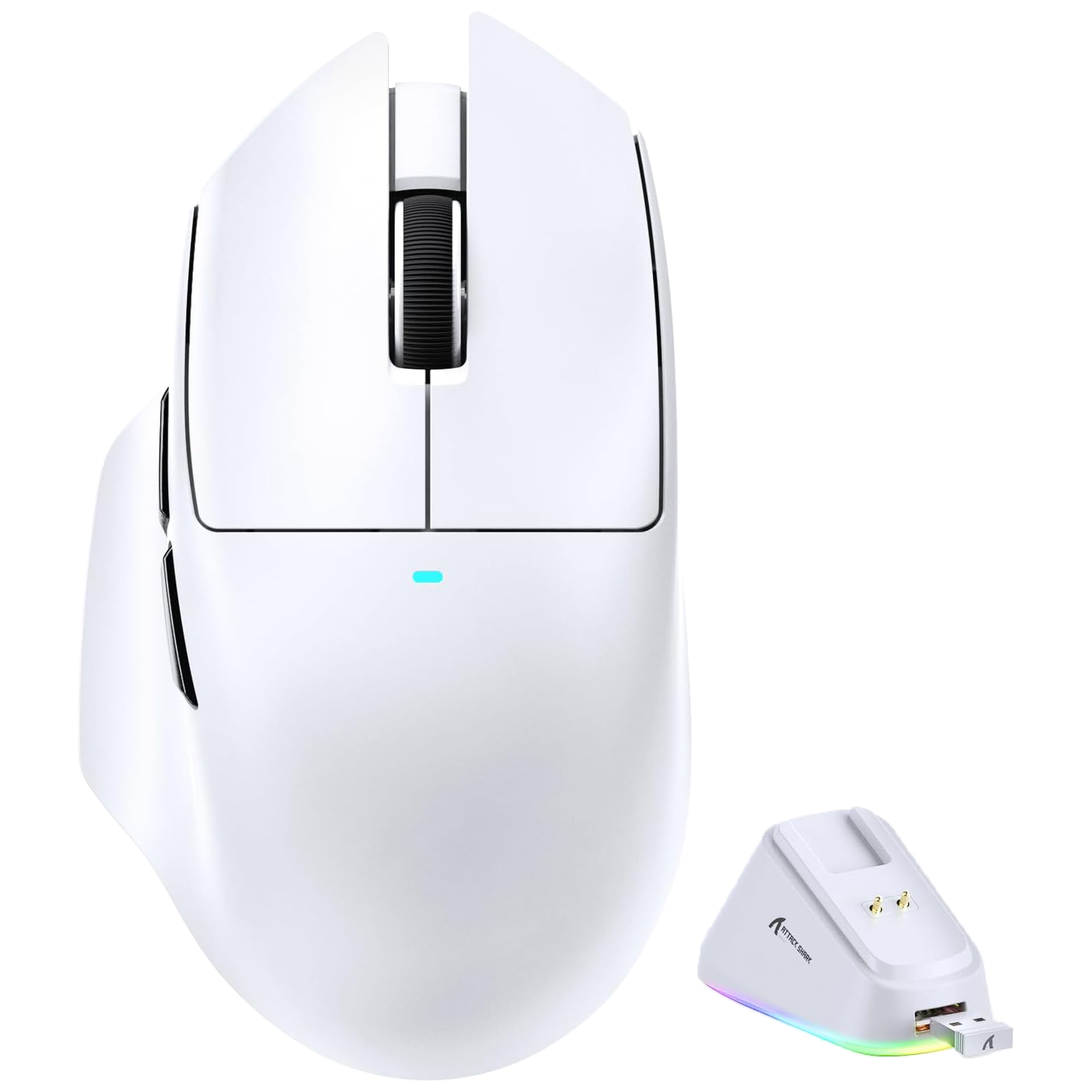 ATTACK SHARK V6 Ultra-Light Tri-Mode White Gaming Mouse with RGB Magnetic Charging Dock - ماوس ممتاز مع شاحن ATTACK SHARK V6 Ultra-Light Tri-Mode White Gaming Mouse with RGB Magnetic Charging Dock - ماوس ممتاز مع شاحن