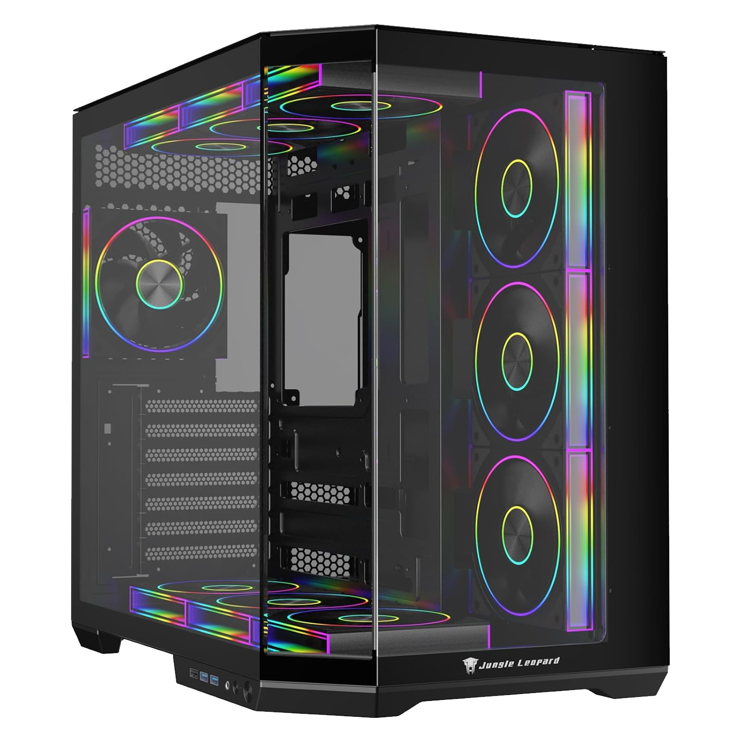 Jungle Leopard (As-01) ATX Mid Tower Gaming Case Black with 4 Transwar p120 RGB Fans (With Type-C） - كيس