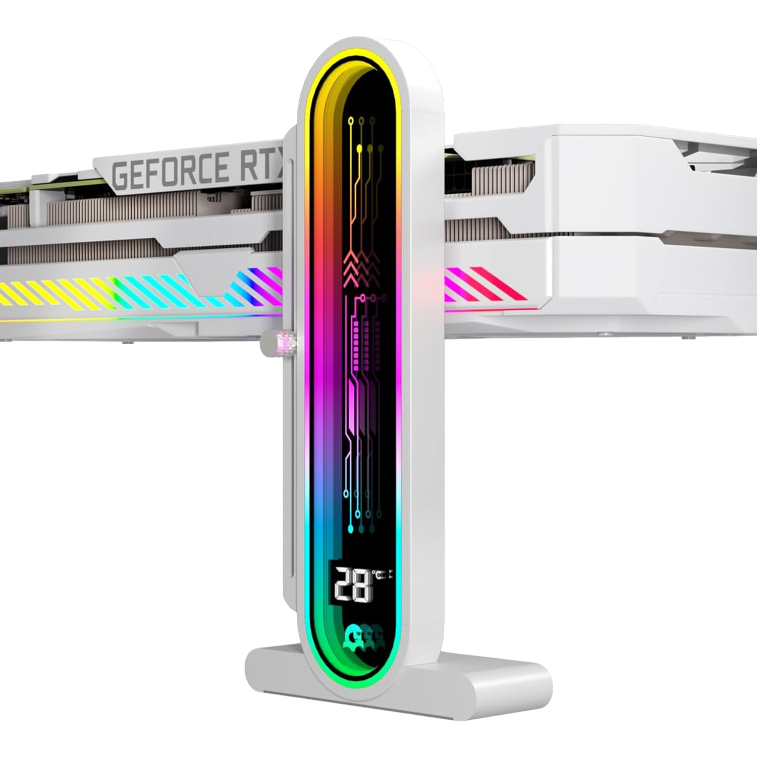TGDGAMER x GPERHUAN DY7-White ARGB Vertical GPU Holder with Temperature Display, white - حامل كرت شاشة