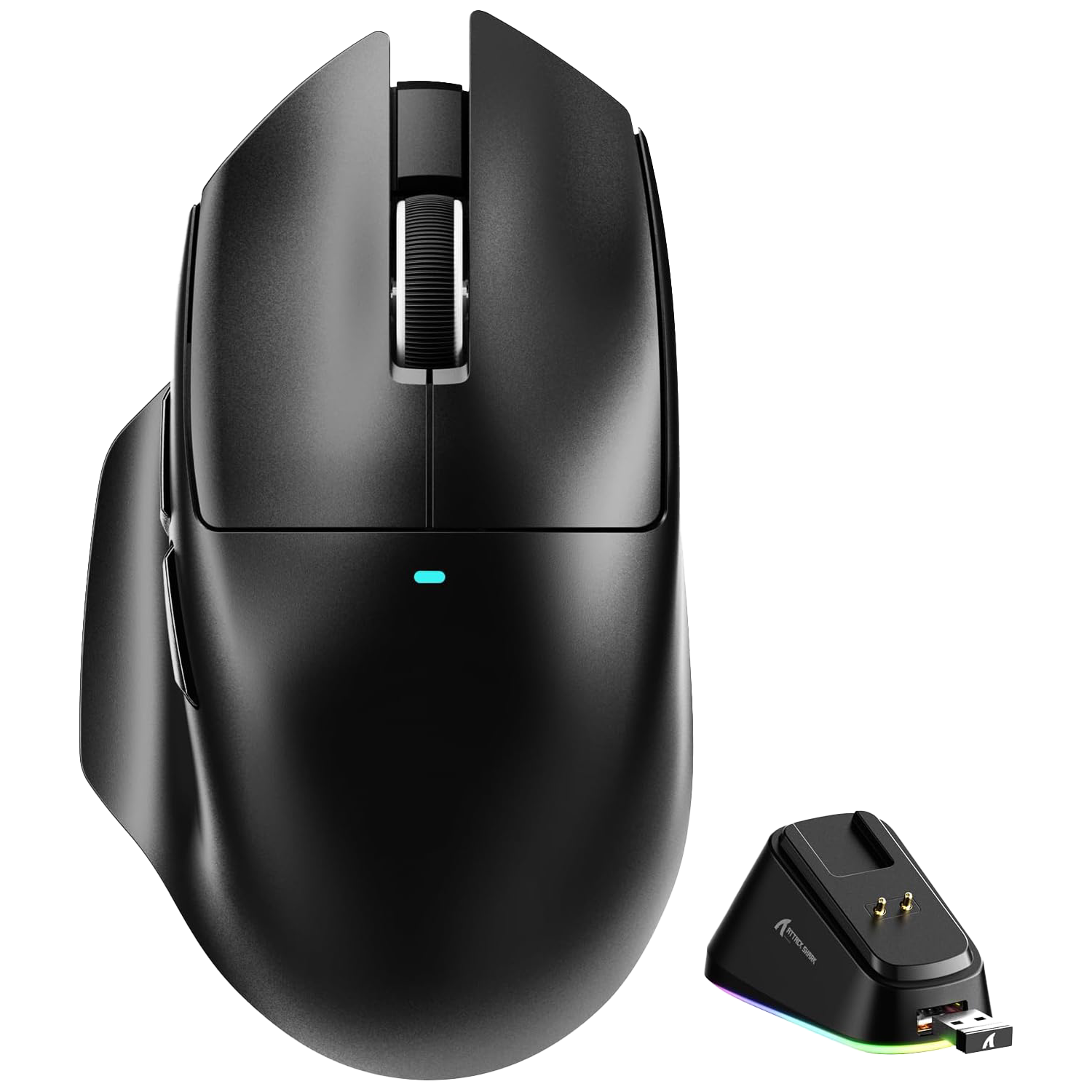 ATTACK SHARK V6 Ultra-Light Tri-Mode Black Gaming Mouse with RGB Magnetic Charging Dock - ماوس ممتاز مع شاحن ATTACK SHARK V6 Ultra-Light Tri-Mode Black Gaming Mouse with RGB Magnetic Charging Dock - ماوس ممتاز مع شاحن
