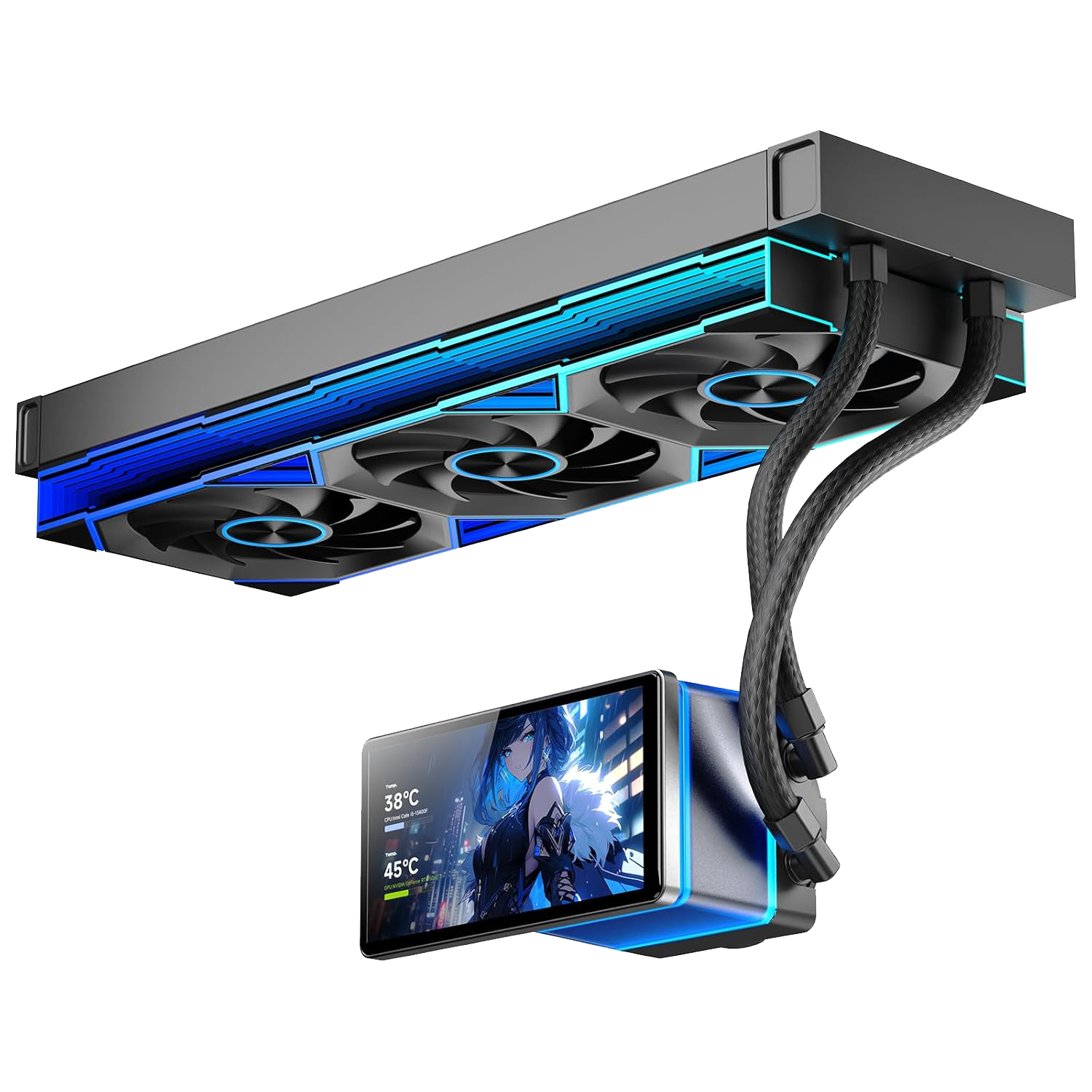 Jungle Leopard PRO FLOW 360 CPU Water AIO Cooler Liquid Cooling | 5.5-inch LCD Magnetic Screen (Black) - مبرد مائي مع شاشه