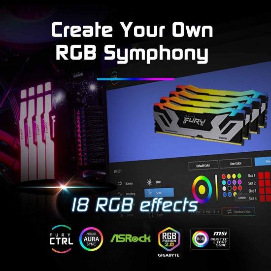 Kingston Fury Renegade Black RGB XMP 96GB 6000MT/s DDR5 CL32 DIMM Desktop Gaming Memory (Kit of 2) - رامات مع ار جي بي