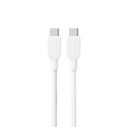 Anker USB-C to USB-C Cable (3 ft,60W, braided) White - كابل شحن سريع أبيض من أنكر