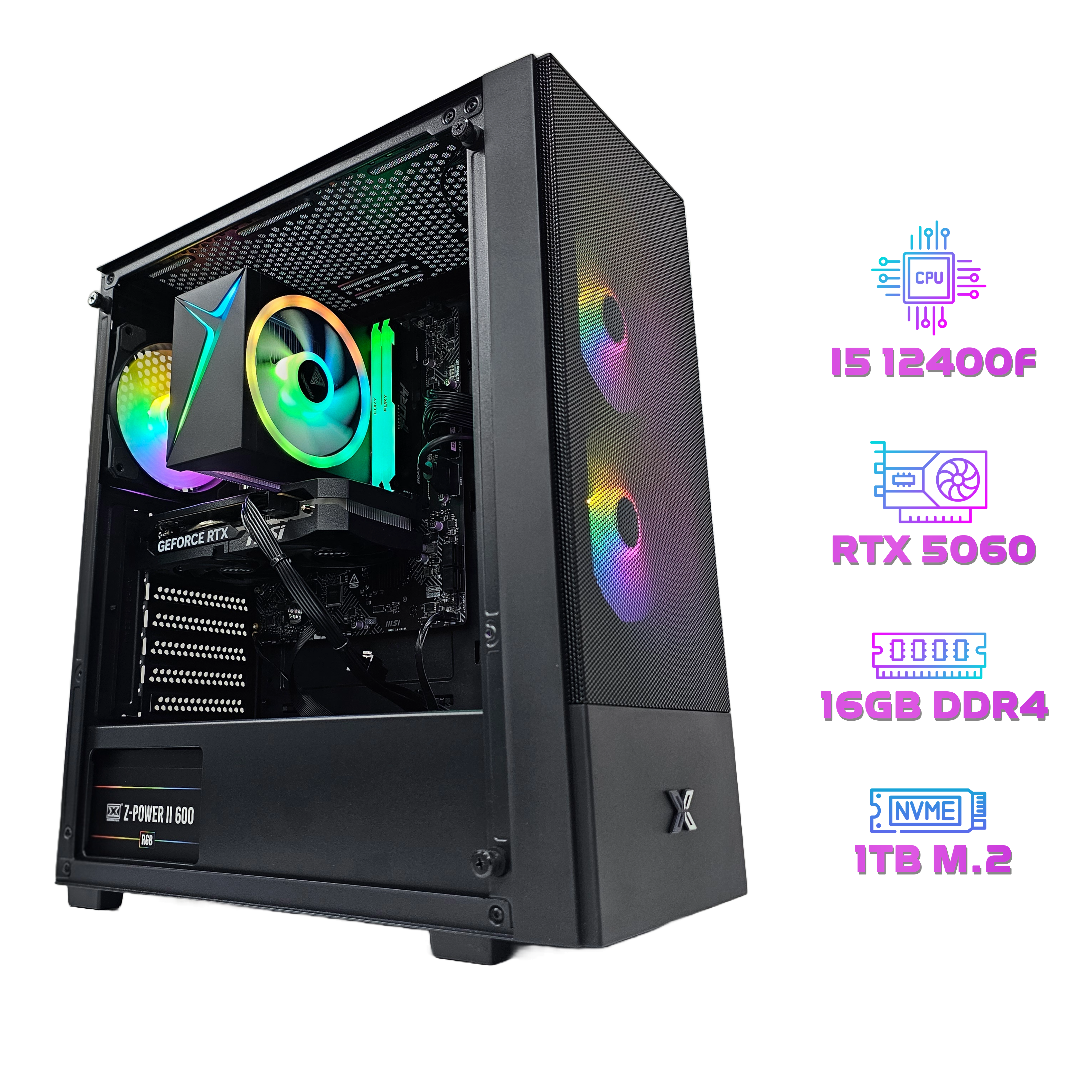 HIGHT GAMING PC 202 - MSI GeForce RTX 5060 8G Shadow 2X OC - Intel Core i5-12400F - 16GB DDR4  بي سي ألعاب ممتاز