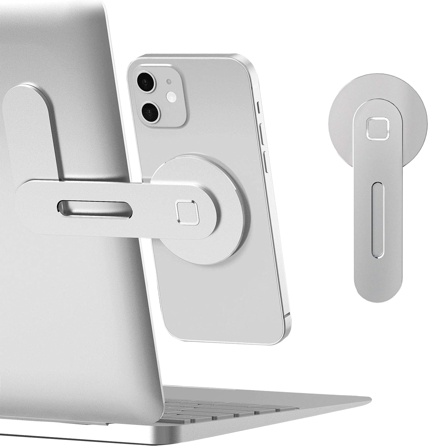 Magnetic Phone Holder for Laptop, for iPhone MagSafe, Silver - حامل هاتف Magnetic Phone Holder for Laptop, for iPhone MagSafe, Silver - حامل هاتف