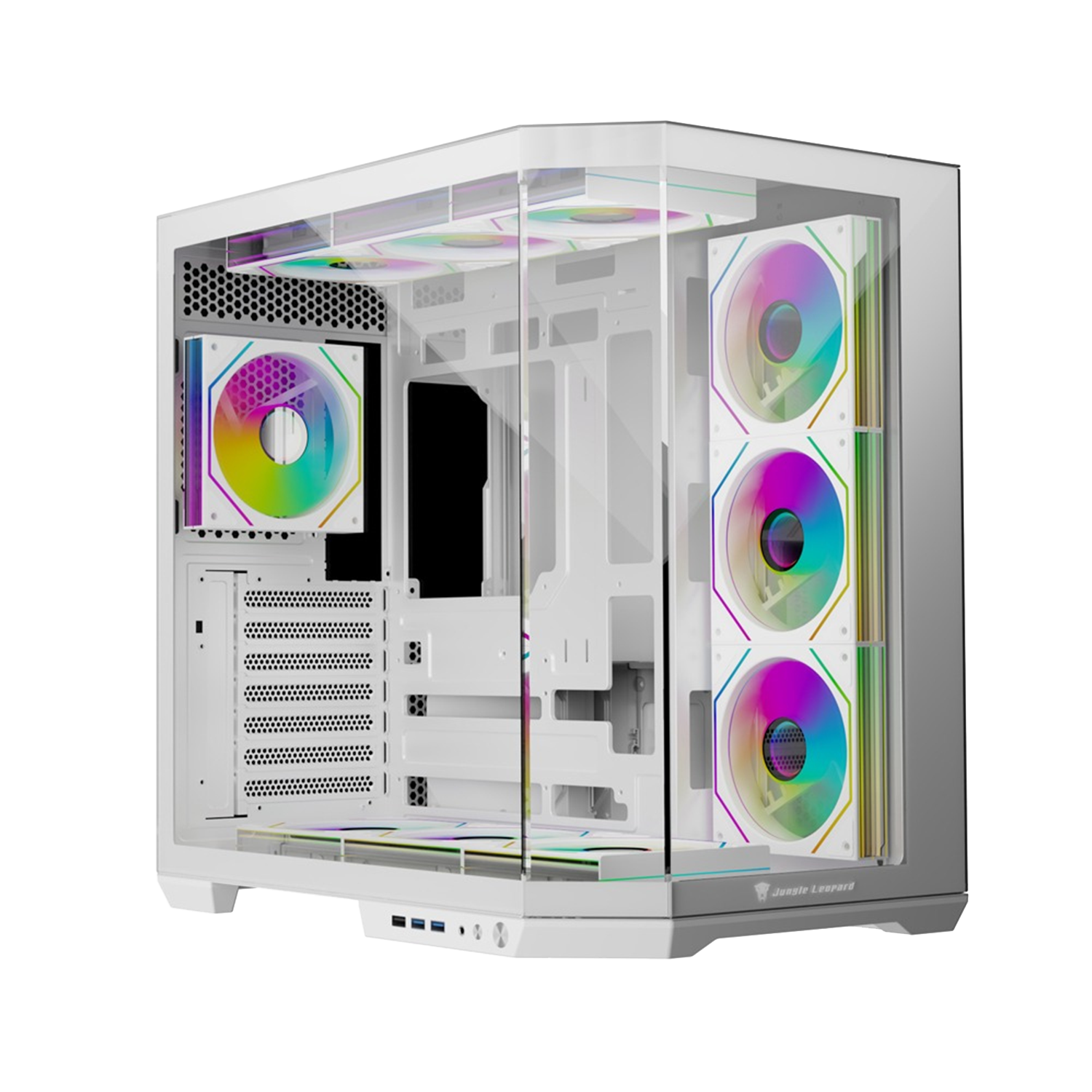 JUNGLE LEOPARD ( As-01 ) ATX Mid Tower Gaming Case White with 4 Galaxy Fans (With Type-C) - كيس