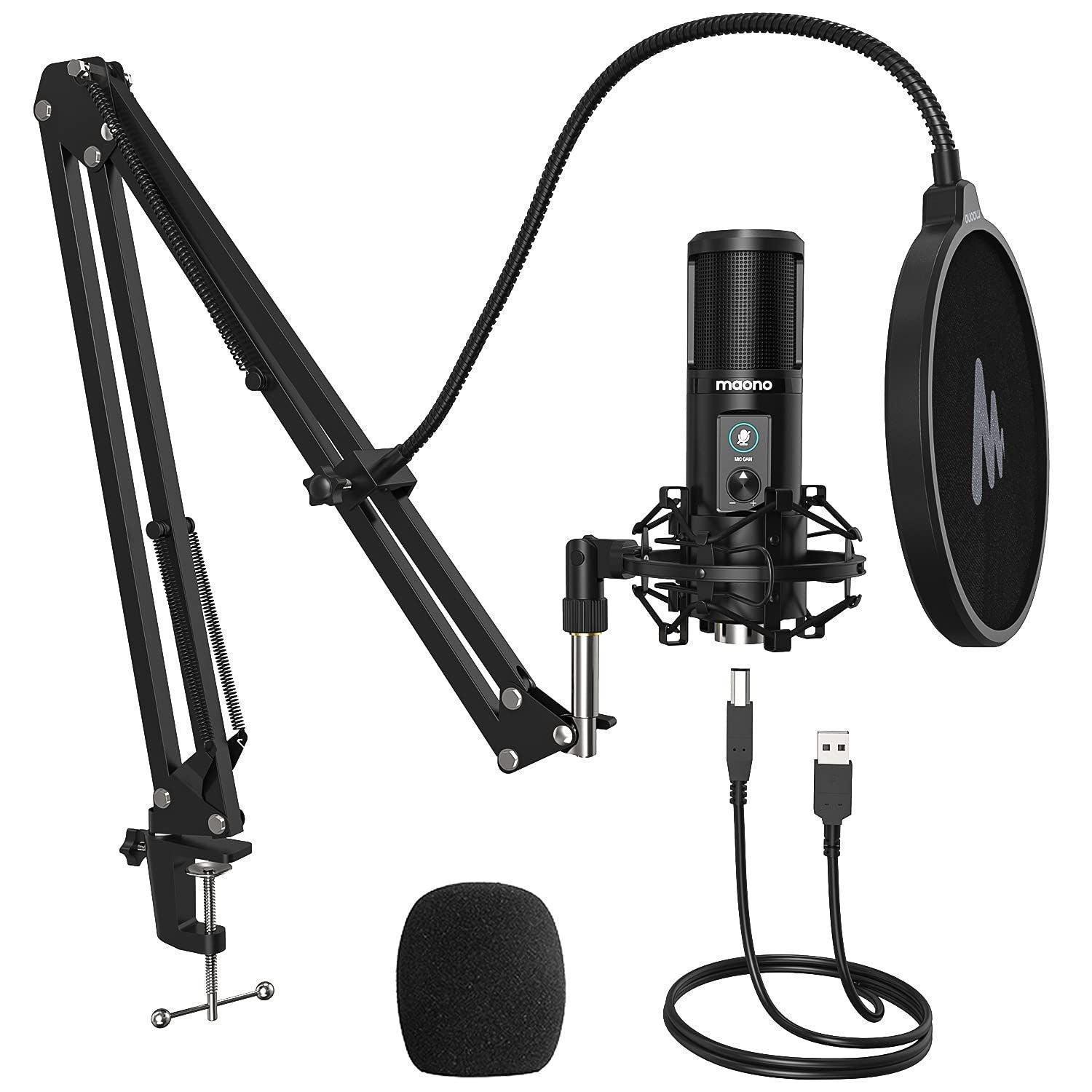 MAONO AU-PM421 Large Diaphragm Condenser USB Unidirectional Microphone - ميكروفون و ستاند MAONO AU-PM421 Large Diaphragm Condenser USB Unidirectional Microphone - ميكروفون و ستاند