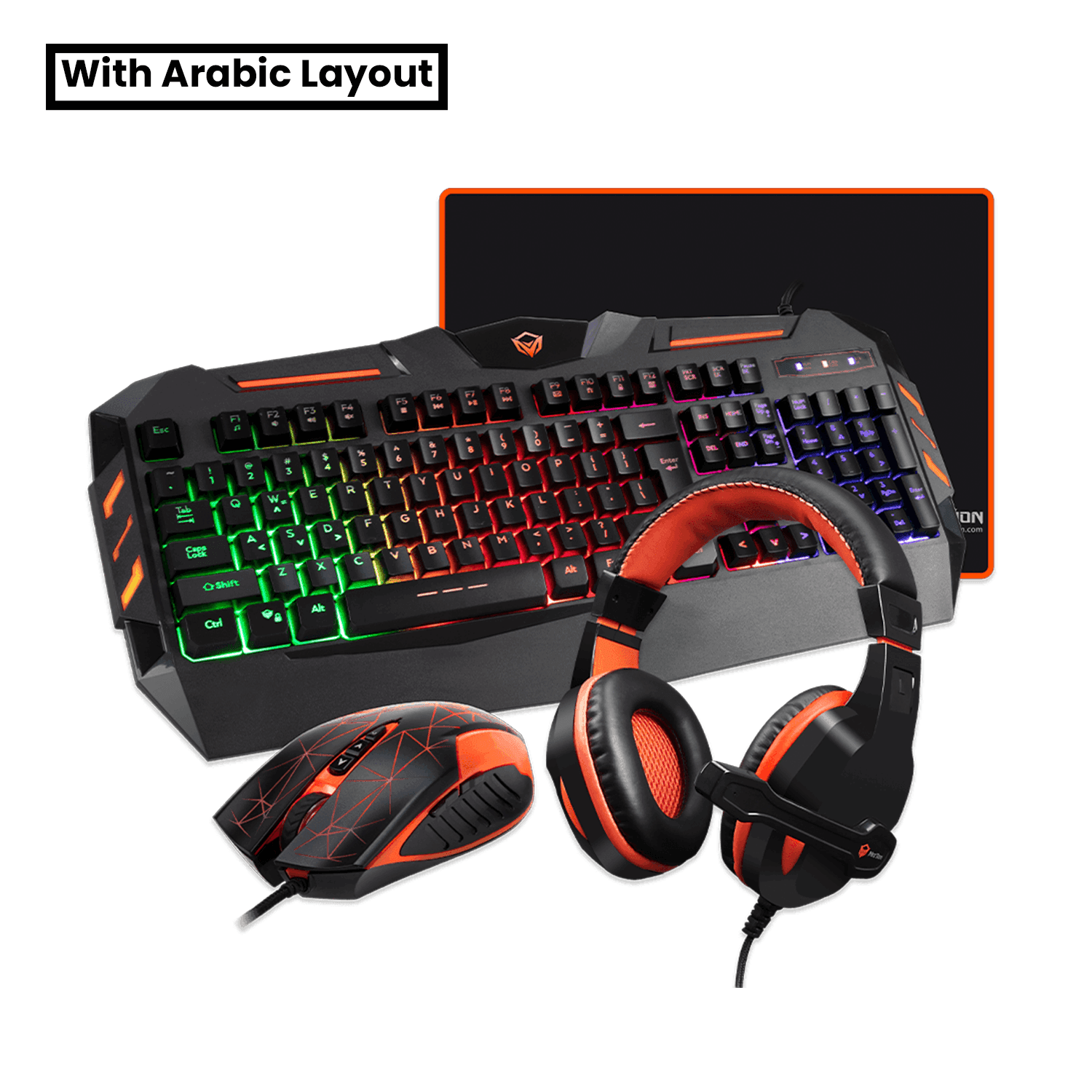 MeeTion 4 in 1 PC Gaming Kit C500 Mouse, English / Arabic Keyboard, Headset and Mousepad - ماوس | حصيرة الماوس | سماعة | كيبورد مع احرف عربيه MeeTion 4 in 1 PC Gaming Kit C500 Mouse, English / Arabic Keyboard, Headset and Mousepad - ماوس | حصيرة الماوس | سماعة | كيبورد مع احرف عربيه