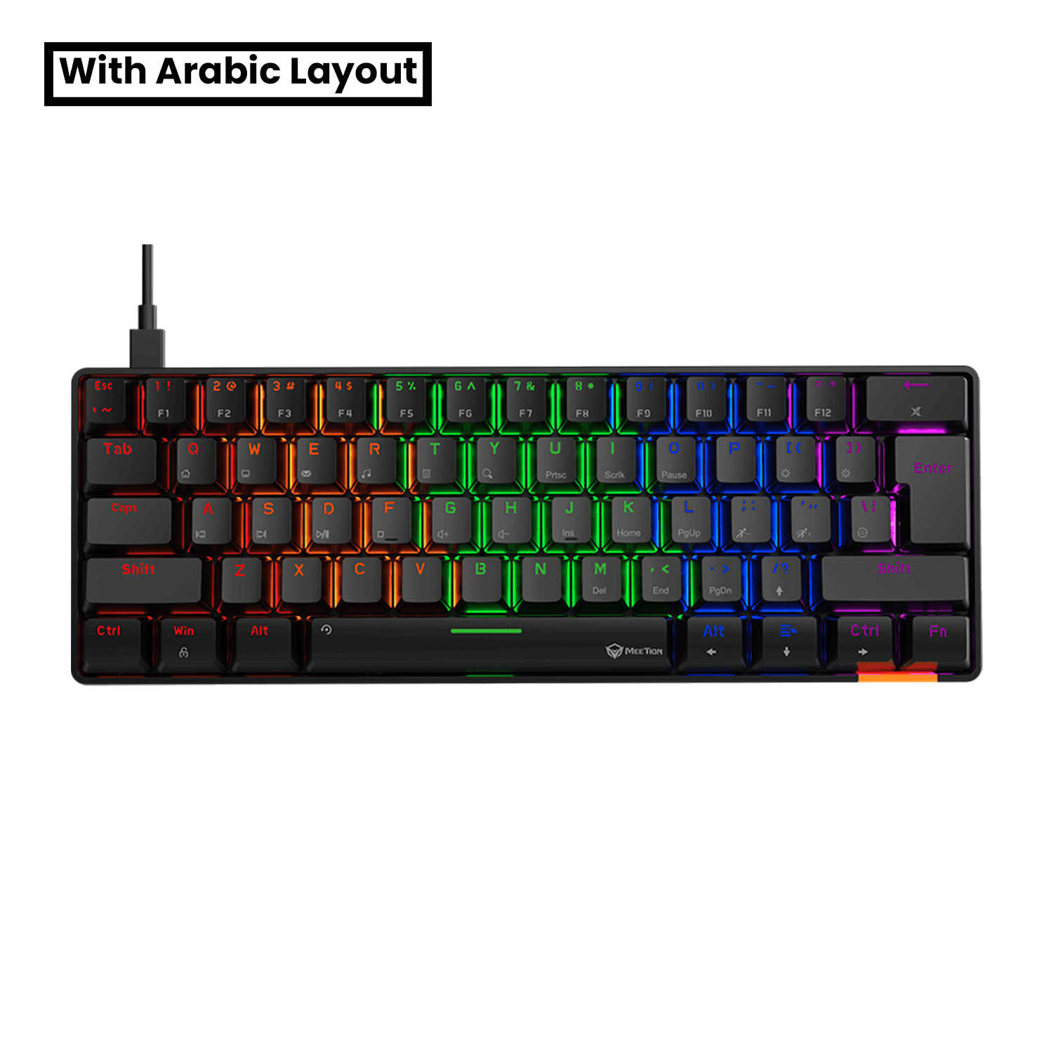 MeeTion 60% Mechanical Keyboard, Blue switch, MK005 - Black - كيبورد ميكانيكي مع احرف عربيه MeeTion 60% Mechanical Keyboard, Blue switch, MK005 - Black - كيبورد ميكانيكي مع احرف عربيه