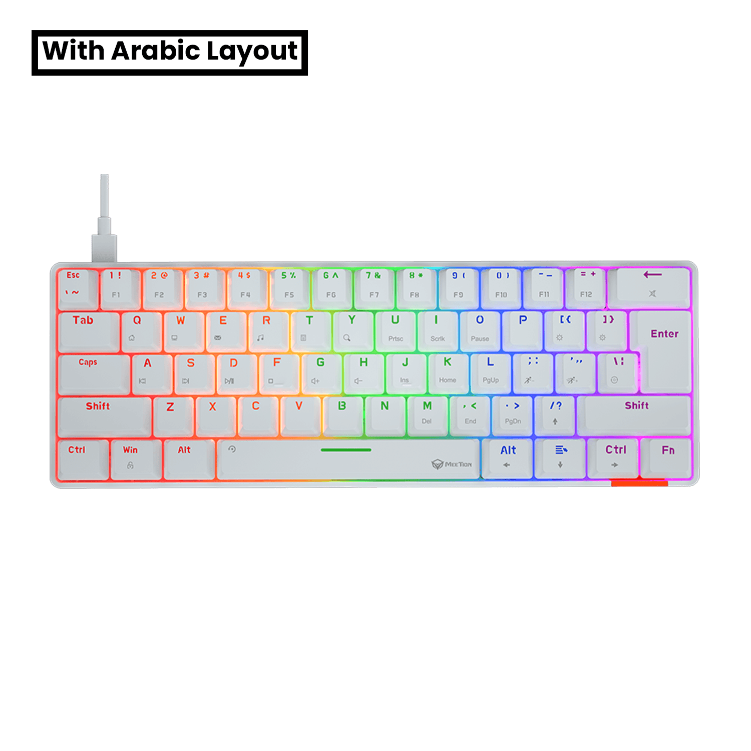 MeeTion 60% Mechanical Keyboard, Blue switch, MK005 - White - كيبورد ميكانيكي مع احرف عربيه MeeTion 60% Mechanical Keyboard, Blue switch, MK005 - White - كيبورد ميكانيكي مع احرف عربيه