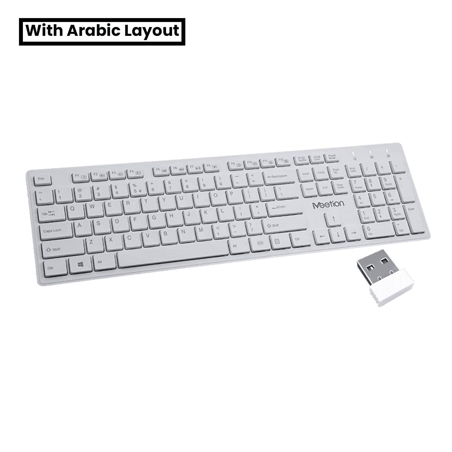 MeeTion Chocolate Wireless English / Arabic Office Keyboard WK841 - White - كيبورد مكتبي مع احرف عربيه MeeTion Chocolate Wireless English / Arabic Office Keyboard WK841 - White - كيبورد مكتبي مع احرف عربيه