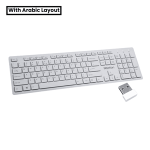 MeeTion Chocolate Wireless English / Arabic Office Keyboard WK841 - White - كيبورد مكتبي مع احرف عربيه⁩