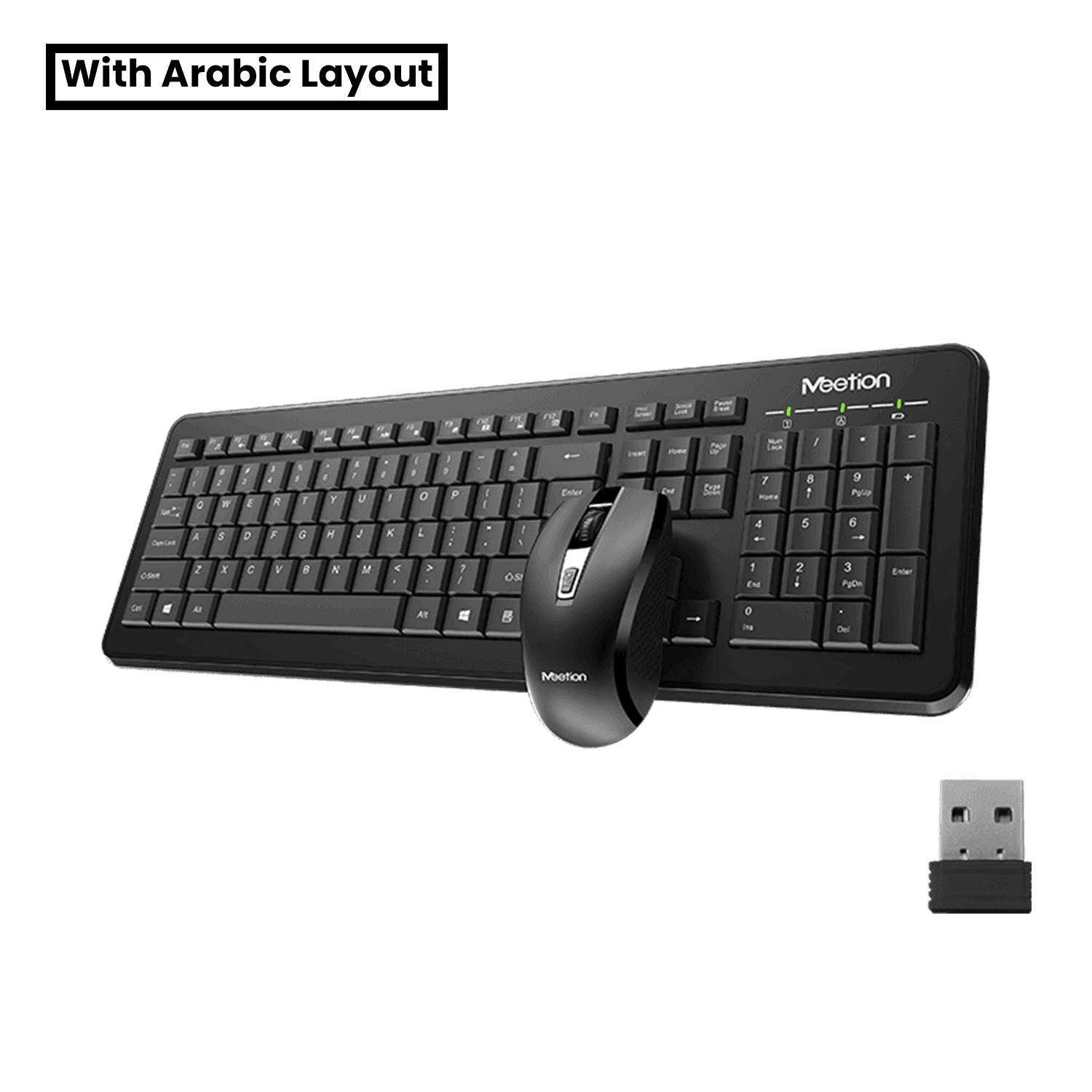 MeeTion Little 2.4Ghz Wireless Office Mouse and Keyboard Combo English / Arabic Black - كيبورد مع احرف عربيه و ماوس مكتبي MeeTion Little 2.4Ghz Wireless Office Mouse and Keyboard Combo English / Arabic Black - كيبورد مع احرف عربيه و ماوس مكتبي