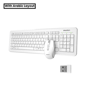 MeeTion Little 2.4Ghz Wireless Office Mouse and Keyboard Combo English / Arabic White - كيبورد مع احرف عربيه و ماوس مكتبي⁩