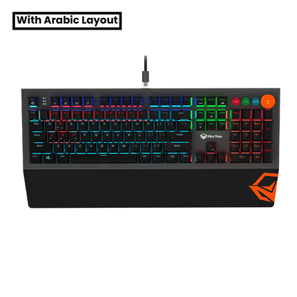 MeeTion Colorful Adjustable Rainbow Backlight Mechanical English / Arabic Gaming Keyboard Blue Switches - كيبورد ميكانيكي مع احرف عربيه