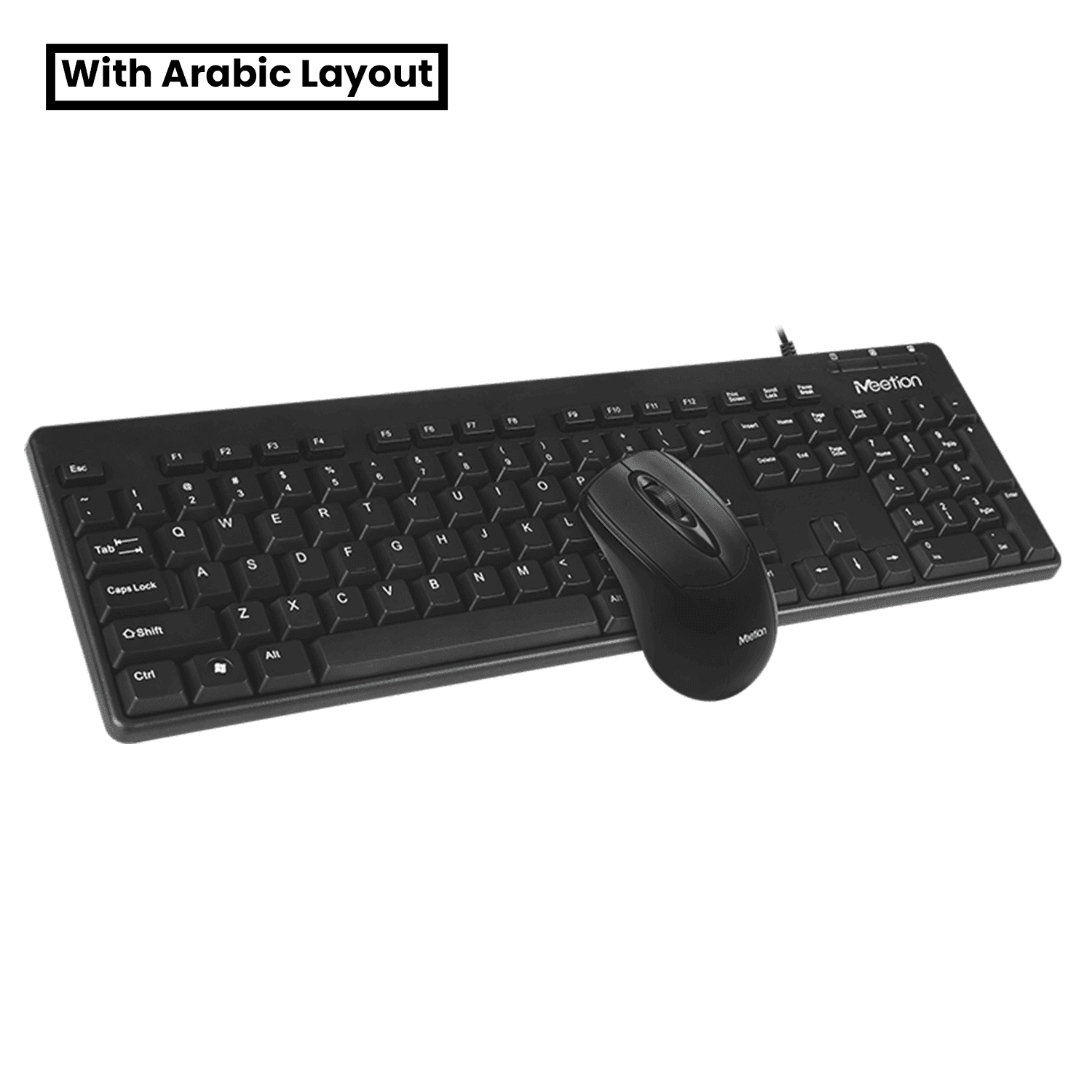 MeeTion Office Wired Office Mouse and Keyboard Combo AT100 English / Arabic Black - كيبورد مع احرف عربيه و ماوس مكتبي MeeTion Office Wired Office Mouse and Keyboard Combo AT100 English / Arabic Black - كيبورد مع احرف عربيه و ماوس مكتبي