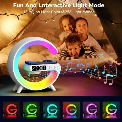 Multifunction 3 In 1 Wireless Charger Pad Stand Speaker RGB Night Light Fast Charging Station For iPhone Samsung Xiaomi Huawei - BLACK- شاحن جوال وساعه - PC BUILDER QATAR - Best PC Gaming Store in Qatar 