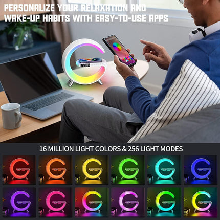 Multifunction 3 In 1 Wireless Charger Pad Stand Speaker RGB Night Light Fast Charging Station For iPhone Samsung Xiaomi Huawei - WHITE - شاحن جوال وساعه - PC BUILDER QATAR - Best PC Gaming Store in Qatar 