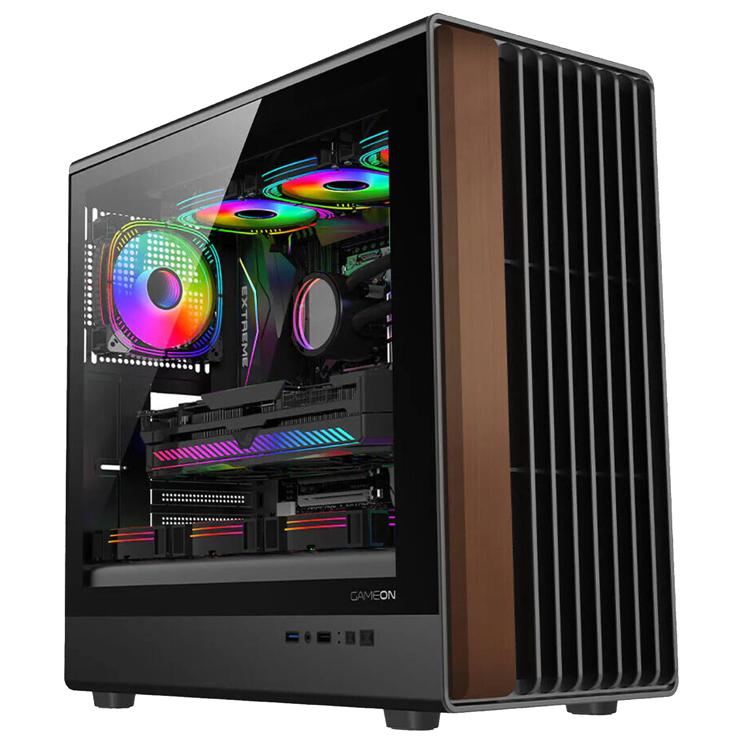GAMEON Timber Midnight Series Mid Tower Gaming Case, ( 7x 120mm Pre-Installed ARGB+PWM Fans ) , 360mm Radiator Support - كيس