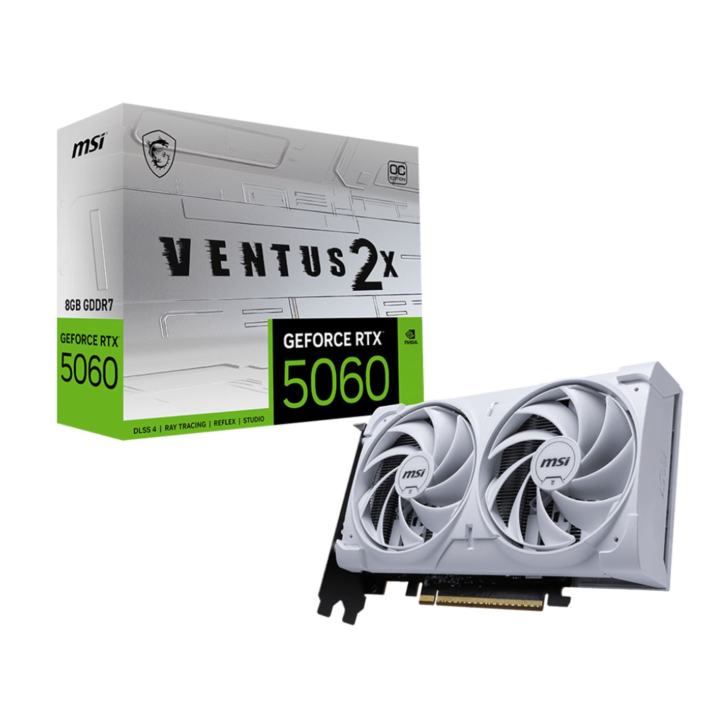 MSI GeForce RTX 5060 8G Ventus 2X OC Graphics Card GDDR7, PCIe 5.0, HDMI 2.1b, DisplayPort 2.1b, White - كرت شاشة