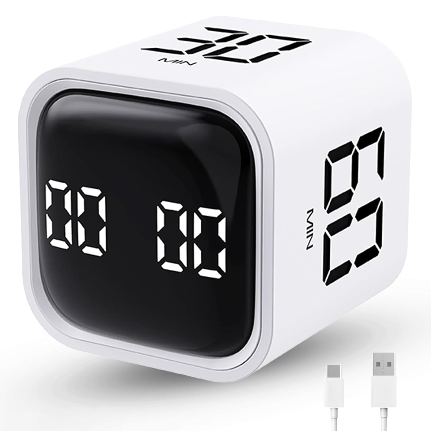 Gravity Timer F4 Rechargeable Digital Cube 5/10/30/60min & Custom Countdown, Vibration & Adjustable Sound Alarm,for Task Work Kitchen ADHD Kids Studying - مأقت ذكي