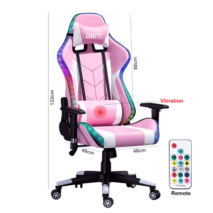 Chatty Adjustable Comfortable massage Luxury RGB Gaming Chair PINK Color "548-2-4" - كرسي وردي مميز مزود بمساج وأضائه