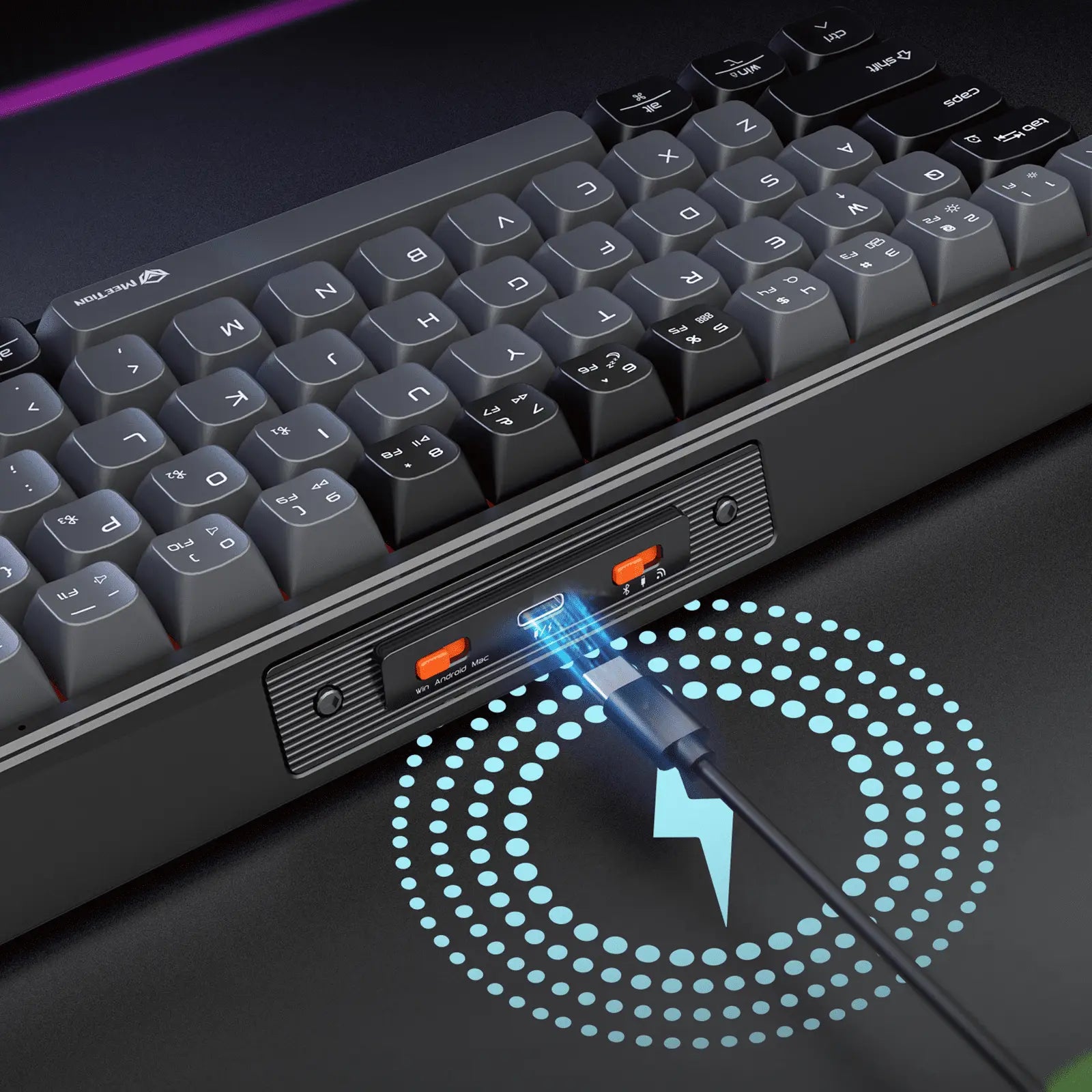 MEETION MK12 65% Tri-Mode RGB Mechanical Black Keyboard, 2.4G wireless, Bluetooth, and wired - كيبورد وايرليس