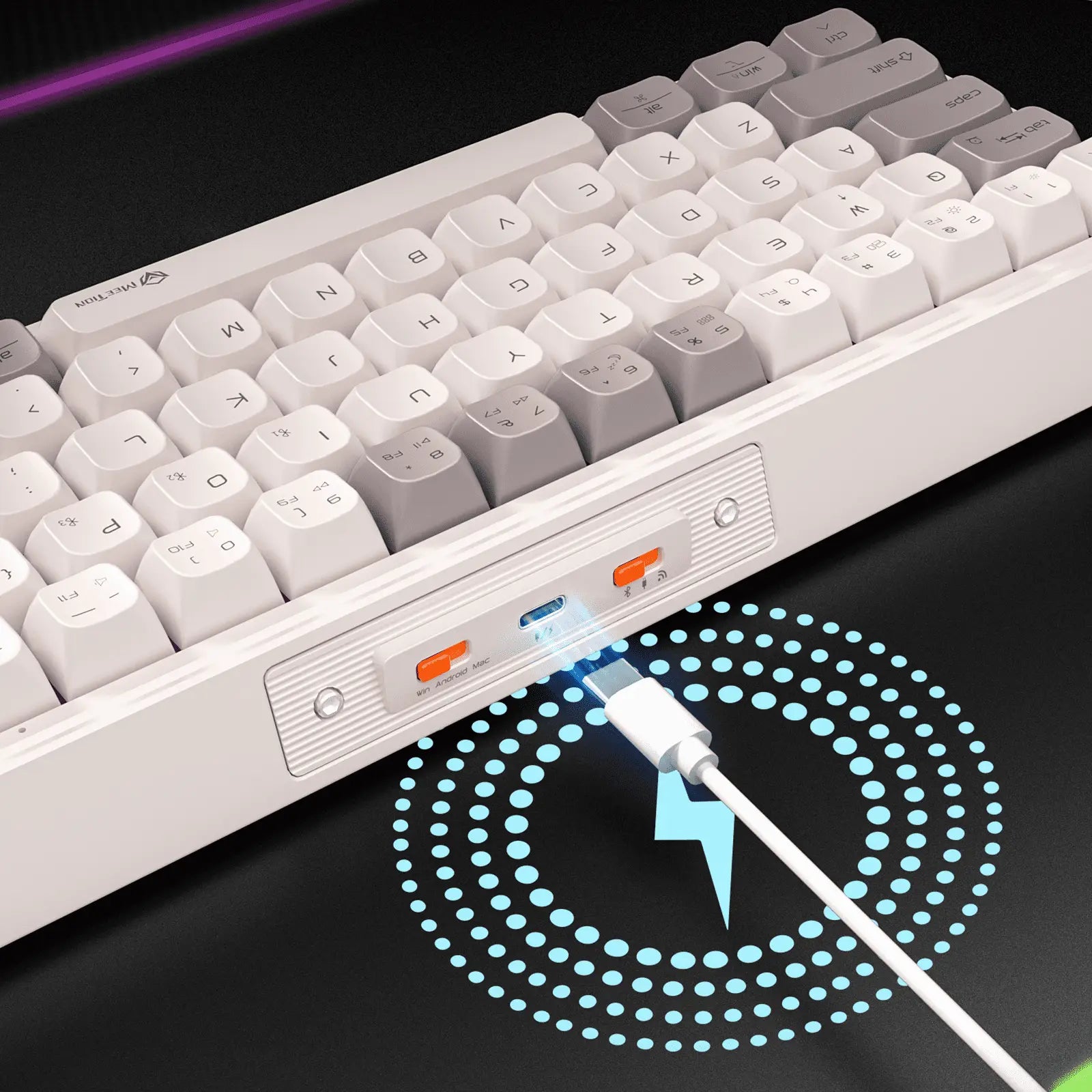 MEETION MK12 65% Tri-Mode RGB Mechanical White Keyboard, 2.4G wireless, Bluetooth, and wired - كيبورد وايرليس