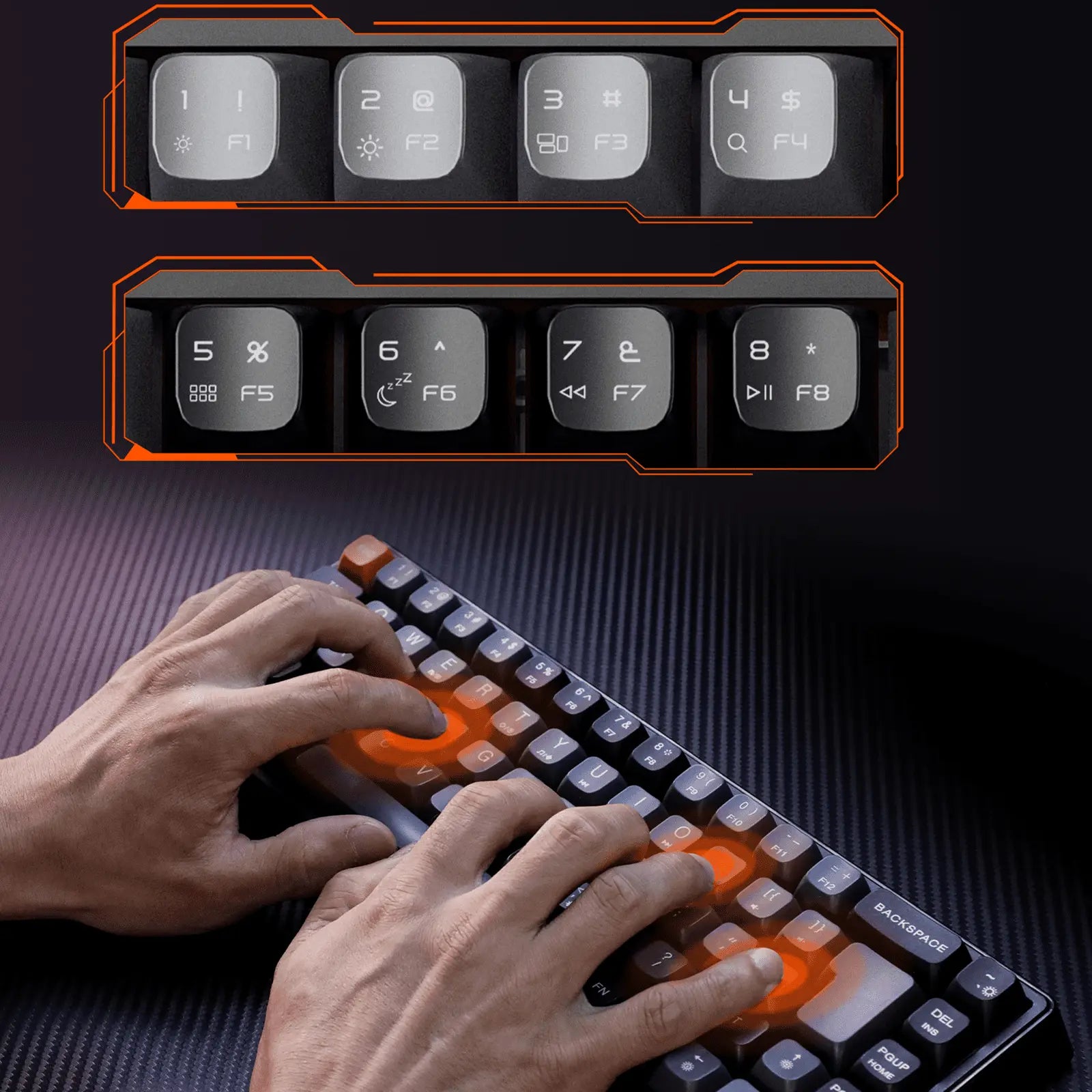 MEETION MK12 65% Tri-Mode RGB Mechanical Black Keyboard, 2.4G wireless, Bluetooth, and wired - كيبورد وايرليس