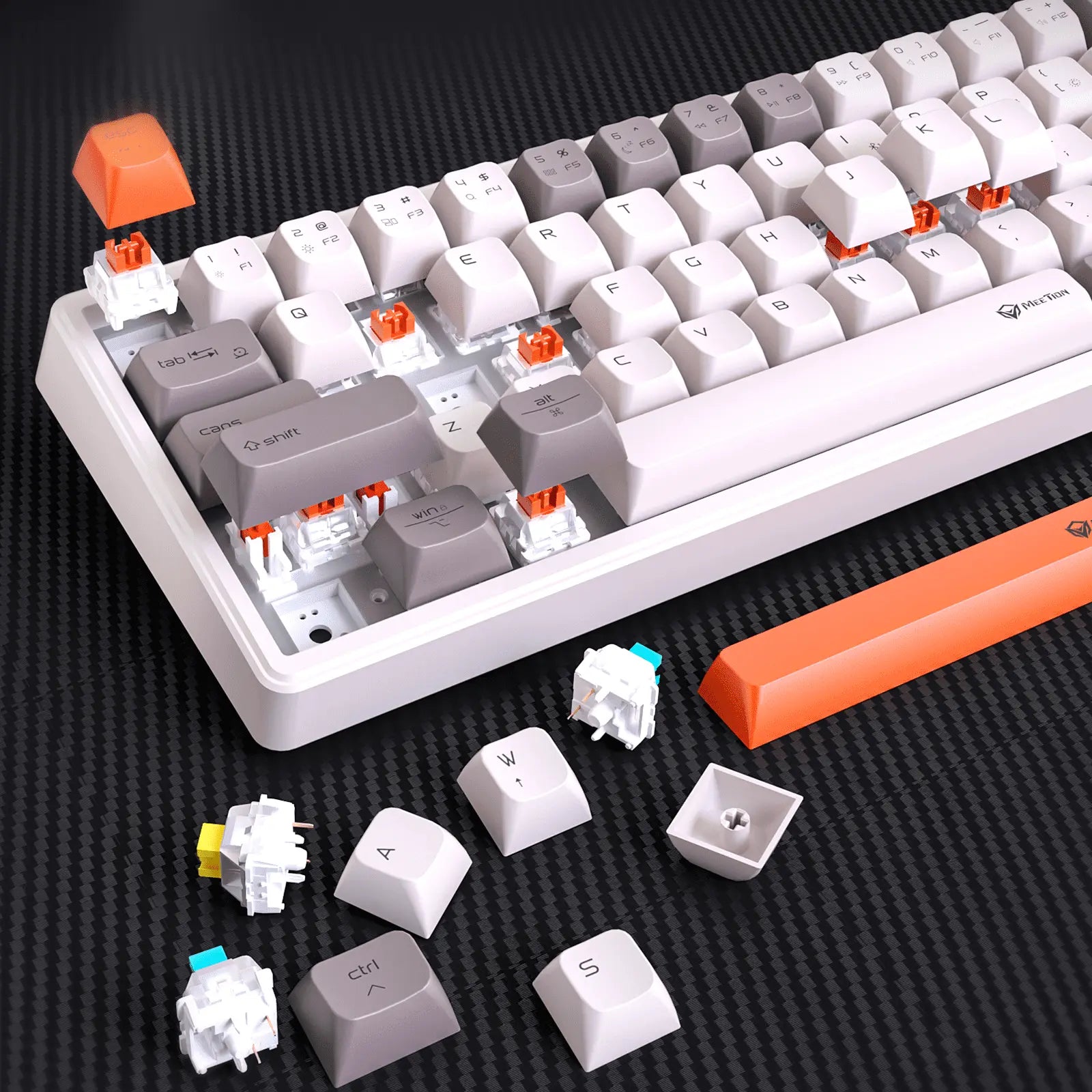 MEETION MK12 65% Tri-Mode RGB Mechanical White Keyboard, 2.4G wireless, Bluetooth, and wired - كيبورد وايرليس