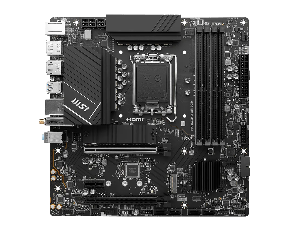 MSI PRO B760M-A WIFI DDR4 LGA 1700 Micro-ATX Motherboard, Dual Gen4 M.2, Wi-Fi 6E, 2.5G LAN & Extended Heatsink - ماذر بورد
