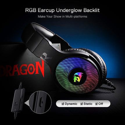 Redragon Gaming Headset H350 Pandora RGB Wired, Dynamic RGB Backlight- Black- سماعة - PC BUILDER QATAR - Best PC Gaming Store in Qatar 