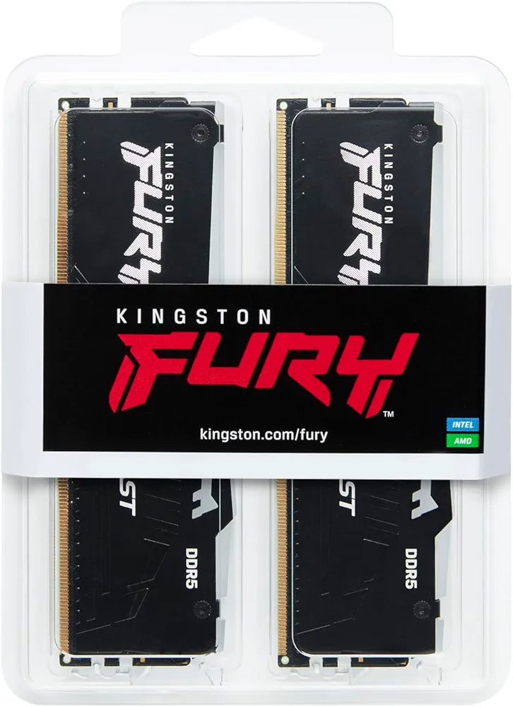Kingston Fury Beast 32GB DDR5 Desktop Memory Kit of 2, 6000MT/s Speed, CL36 DIMM C-Latency, Intel XMP 3.0 and AMD EXPO, Infrared Sync Technology, Overclocking Stability, Black - رام