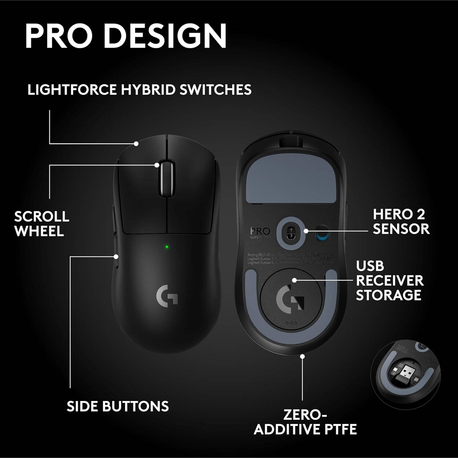 Logitech G PRO X SUPERLIGHT 2 SE Wireless Gaming Mouse, 44000 DPI, 888 IPS Speed, 88 G Max Acceleration, LIGHTFORCE Button Technology, 5 Buttons, HERO 2 Sensor, Black - موس قيمنق لاسلكي