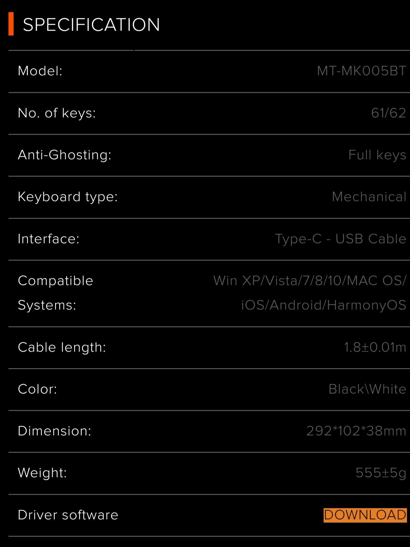 MEETION Dual Mode Bluetooth 60% Gaming Keyboard MK005BT WHITE  - كيبورد ميكانيكي