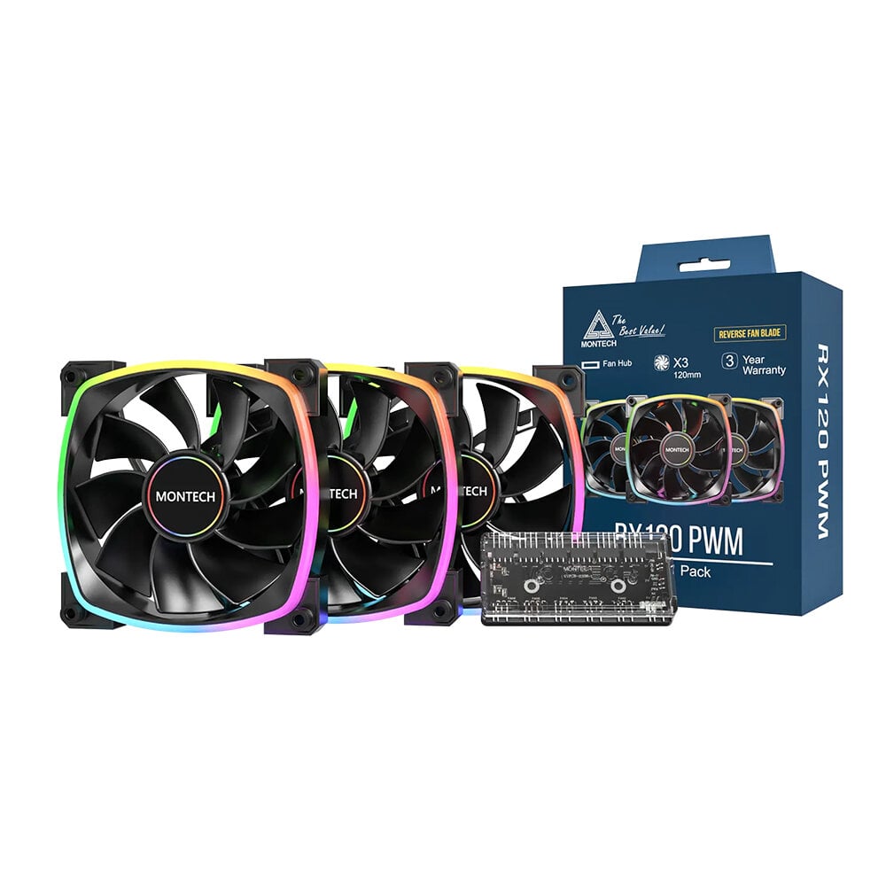 Montech RX120 PWM ARGB Ultra Durable Triple Pack Fan - Black - مراوح Montech RX120 PWM ARGB Ultra Durable Triple Pack Fan - Black - مراوح