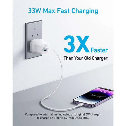 Anker 323 charger with USB-C to Lightning Cable | 33W | 3ft | Made for iPhone , iPad , iPod  -  شاحن سريع مع كيبل