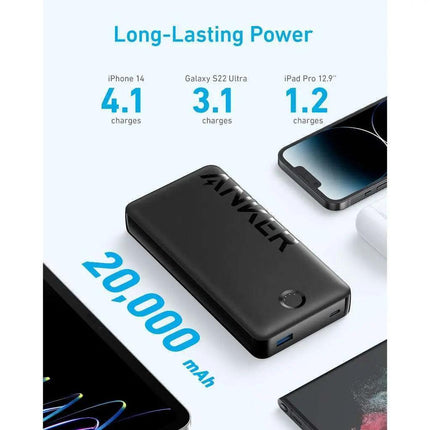 باور بانك انكر 20000 مللي أمبير برو أسود بتصميم مدمج | 15 وات | USB Type-c | Type-A | - باور بانك