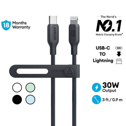 Anker Power Line | USB-C | to Lightning cable Bio-Based 1 M / 3FT - كيبل شحن ابيض