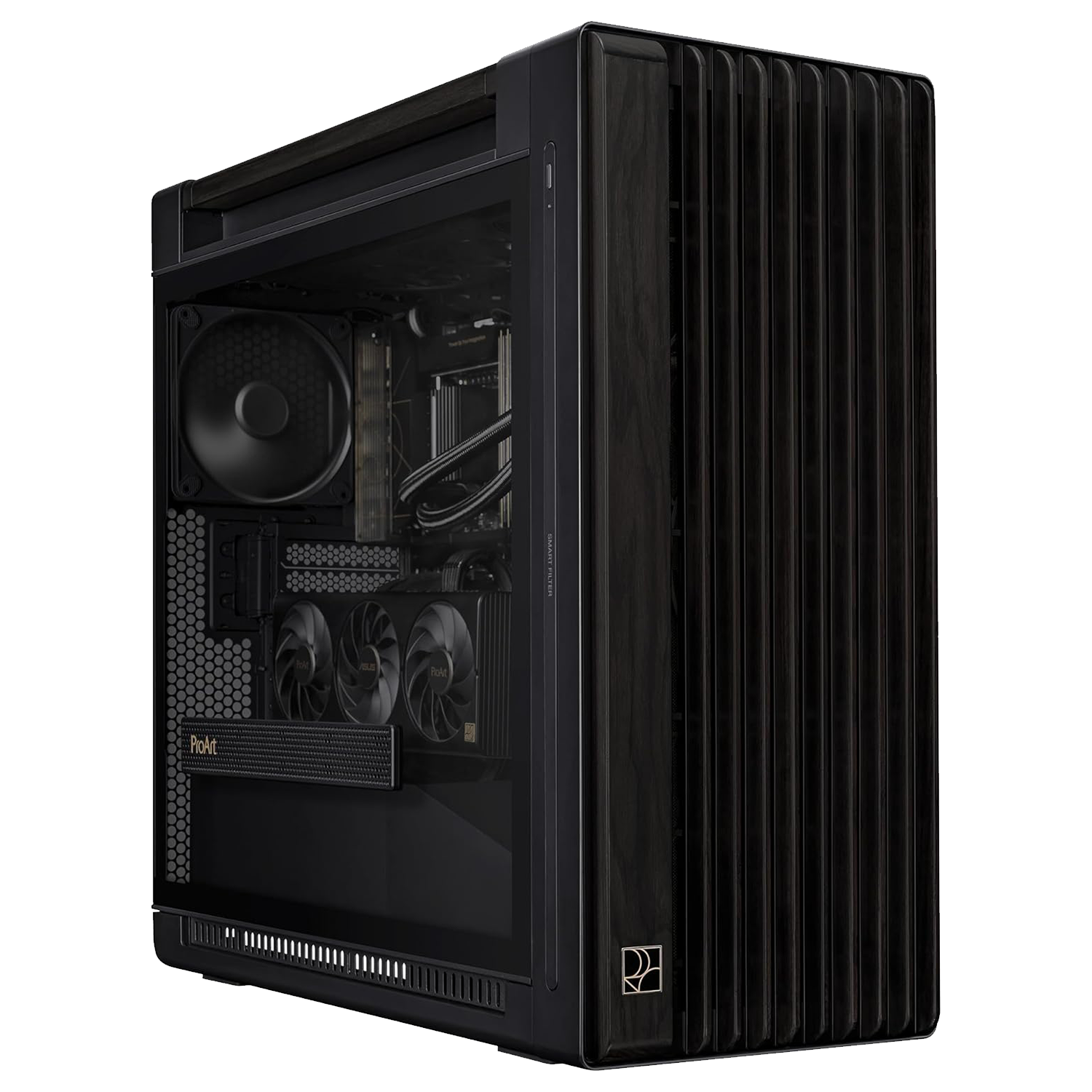 Asus ProArt PA602 Gaming E-ATX Computer Case, 2x 200mm & 1x 140mm Pre-Installed Fans , Dual Air Deflectors, 15.5mm Open Grills, Black- كيس خشب