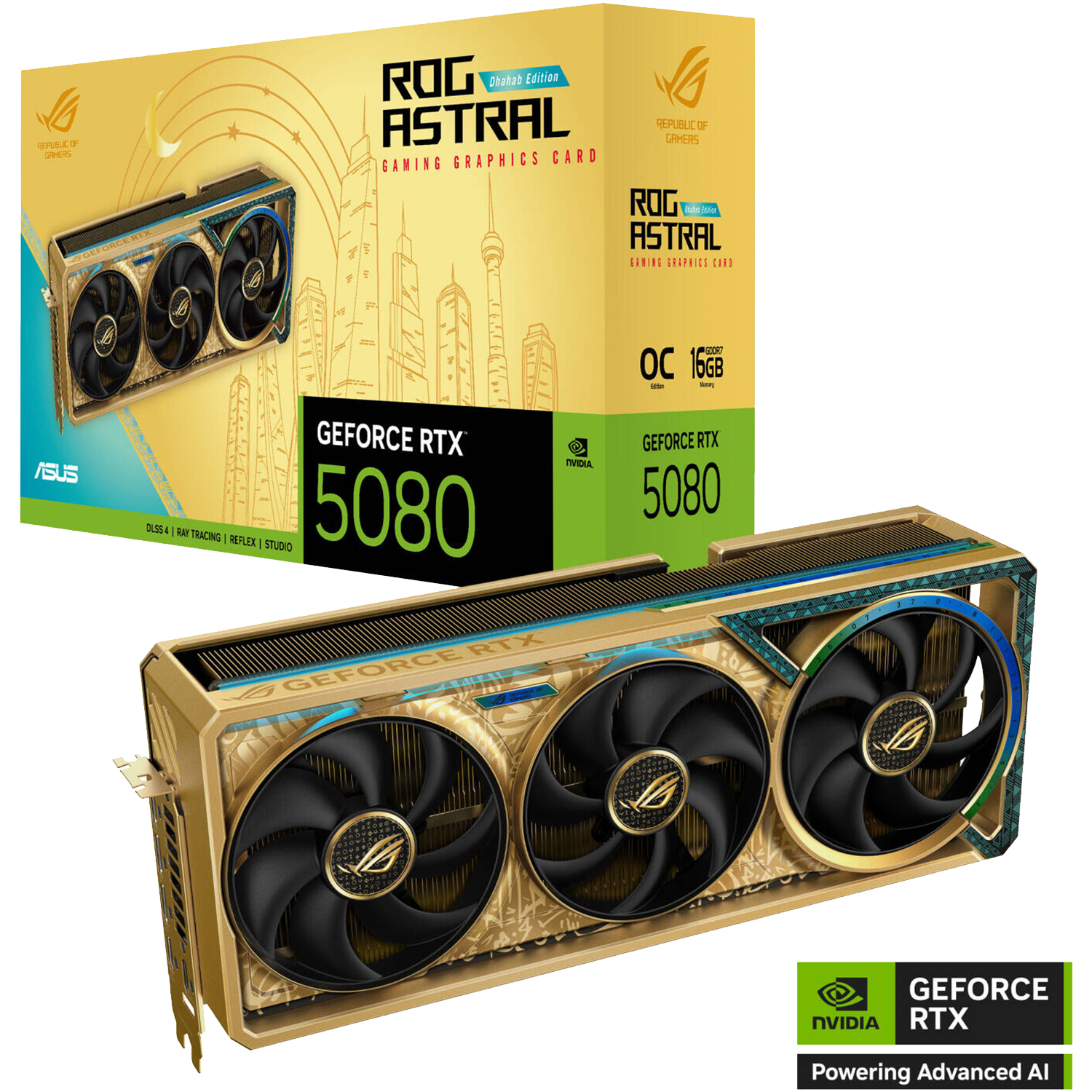 ASUS ROG Astral GeForce RTX 5080 Dhahab CORE OC 16GB GDDR7 Graphics Card GOLD EDITION - كرت شاشة ذهب